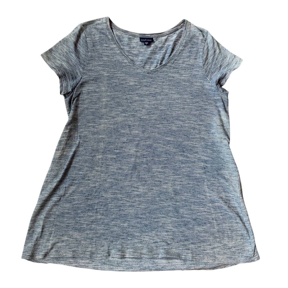 Pure Jill Indigo Womens Blue White Striped Cotton V-Neck Short Sleeve Tee M